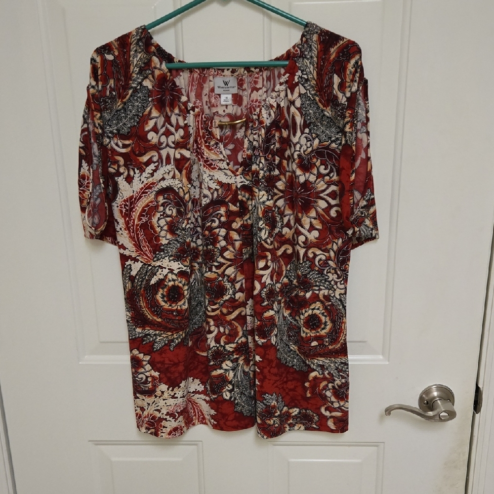 Worthington Red and Black Patterned Blouse